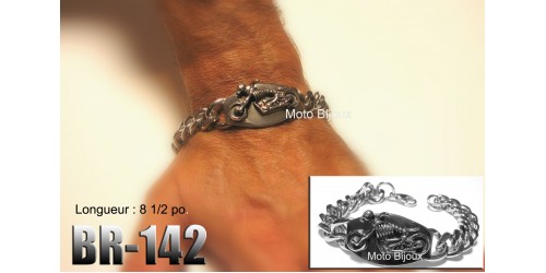 Br-142, Bracelet Moto Squelette ,acier inoxidable « stainless steel » 